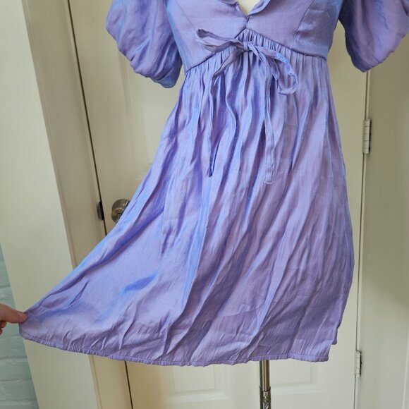 Anthropologie 4si3nna Puff Sleeve Pearlescent Purple Mini Dress Small Sabrina - Picture 6 of 13